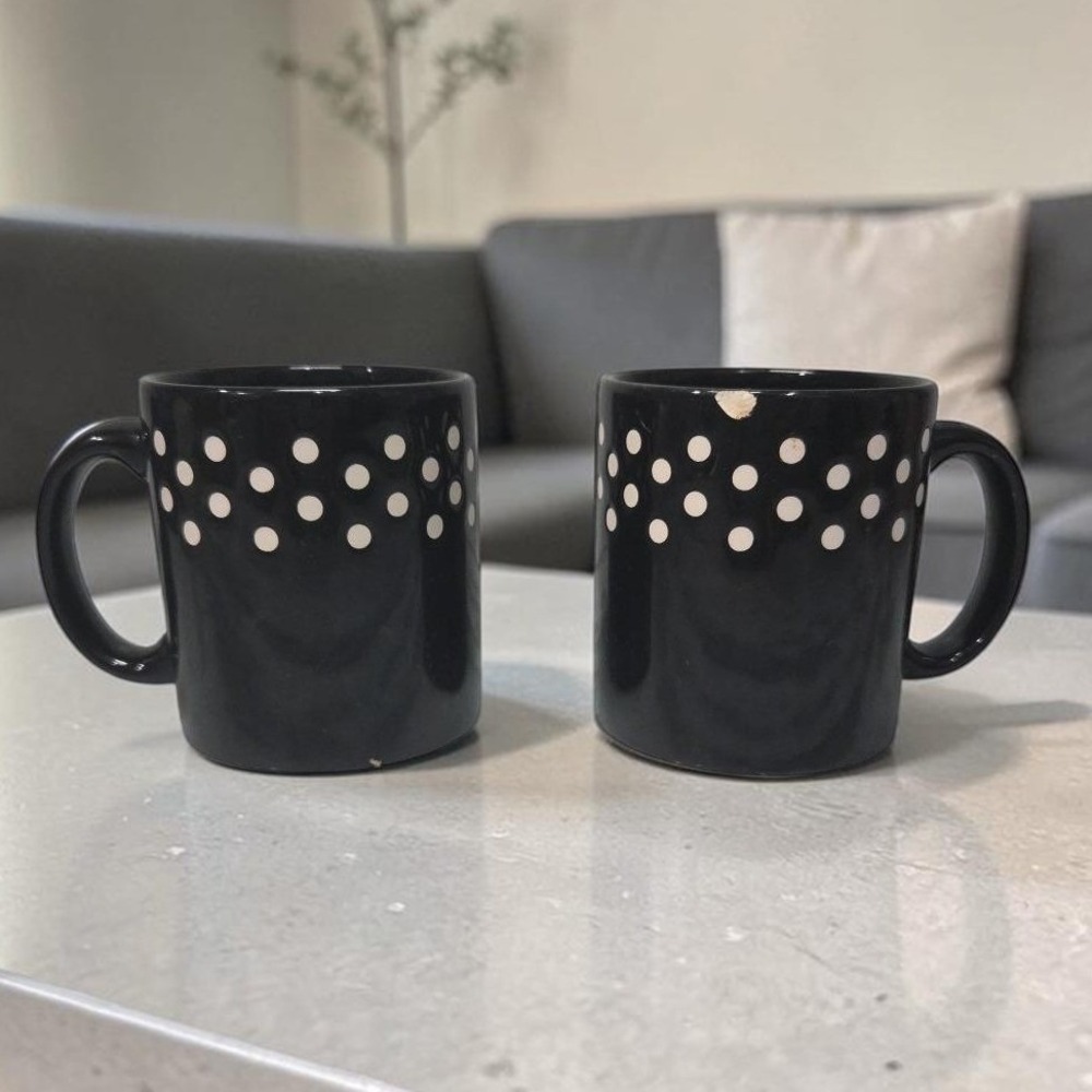 Waechtersback Black & White Polka Dots Coffee Cups, Set of 2, Vintage Ceramics